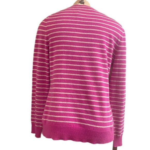 Lord & Taylor Pink Stripe Cashmere V Neck Sweater Size Large - Picture 2 of 7